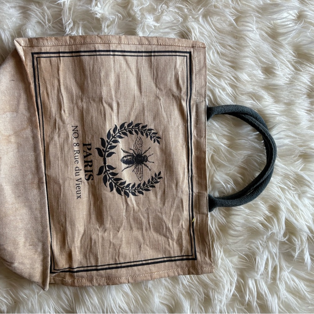 Paris Bee Canvas Tote Bag in Tan and Black